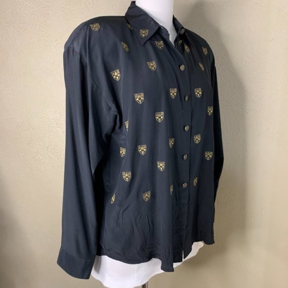 Eleanor P Brenner Silk Button Down Shirt Black M - Picture 3 of 8